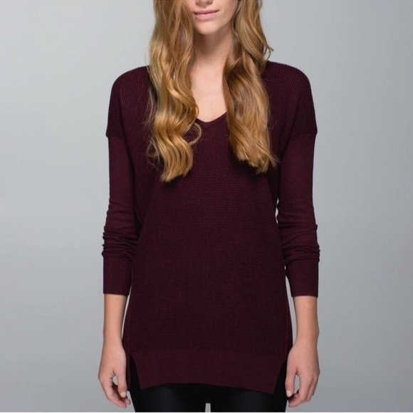 Lululemon Side Small The Sweater Life Waffle Knit Heathered Bordeaux Drama - Picture 1 of 6